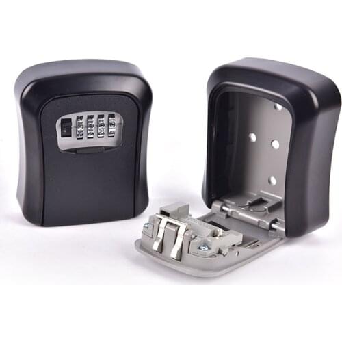 Outdoor Key Lock Box Wall Mounted Aluminum Alloy Key Safe 4-digit Password Storage Box Weatherproof