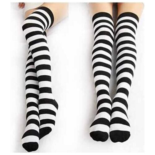 Cosplay socks Black and white striped knee socks Lolita maid socks Red and black striped socks