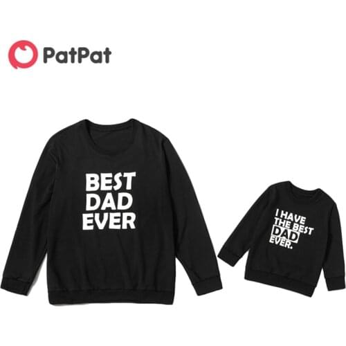 PatPat Autumn and Spring New Arrival Letter Print Black Sweatshirts for Dad and Me Family Matching Clothing