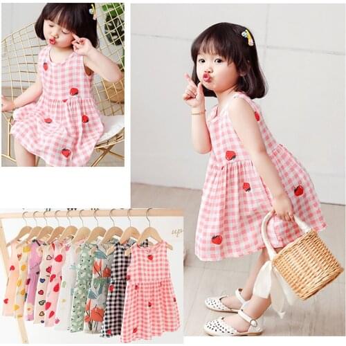 1-7 Years Summer Toddler Girl Princess Dress Cotton Cherry Dresses Polka Dot Kids Dresses For Girls Clothing