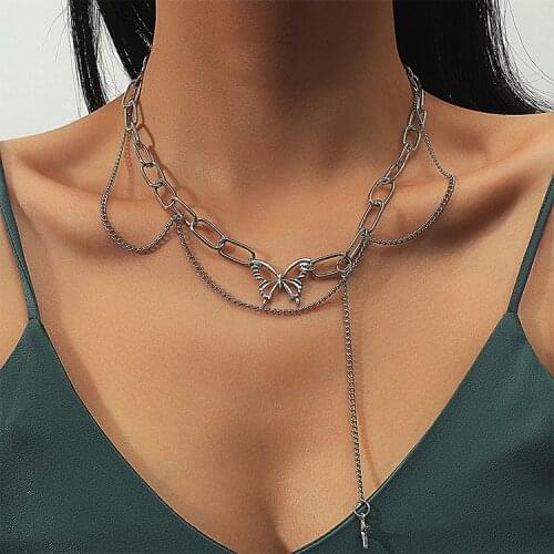 Simple Tassel Butterfly Necklace New Women Charm Double Layer Punk Link Chain Clavicle Choker Pendant Choker Jewelry Gifts