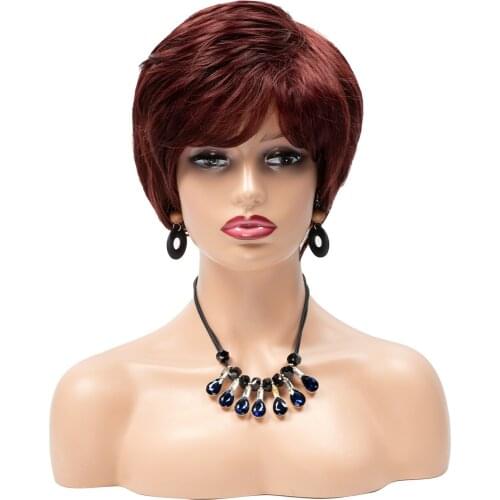 Synthetic Hair Wigs Short Straight Red Wine Wigs For White Black Wonder Women Heat Resistant Fluffy Wigs SW0072