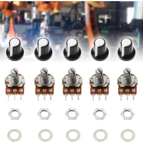 5 Piece Potentiometer Resistor 10K OHM Linear With 15mm Shaft Knobs Caps Mono Stereo Pot Rotary Potentiometer