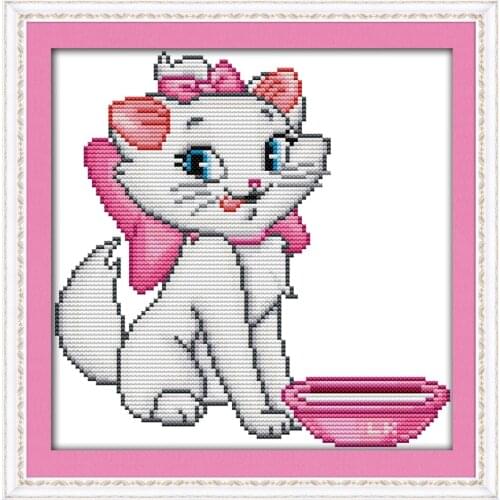 Pink cat(4) cross stitch kit cartoon 14ct 11ct count print canvas stitches embroidery DIY handmade needlework plus