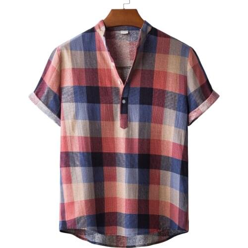 Vintage Mens Print Shirt Geometric Plaid Print Top Short Sleeve Button Up Top Blouse For Men Summer Tops Dropshipping