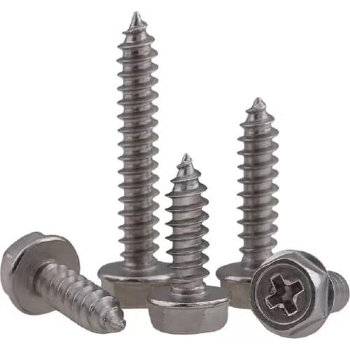 20PCS M3 M4 M5 M6 Stainless Steel Cross External Hex Flange Self Tapping Screw with pad Hexagon Head with Collar Tapping Screws