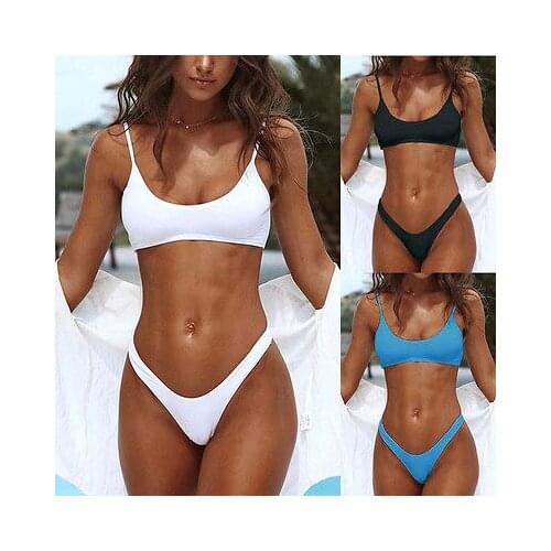 Sexy Women solid color Bandage Bikini Set low waist Push-up Padded Bra Bathing Suit Swimsuit Swimwear beachwear biquini