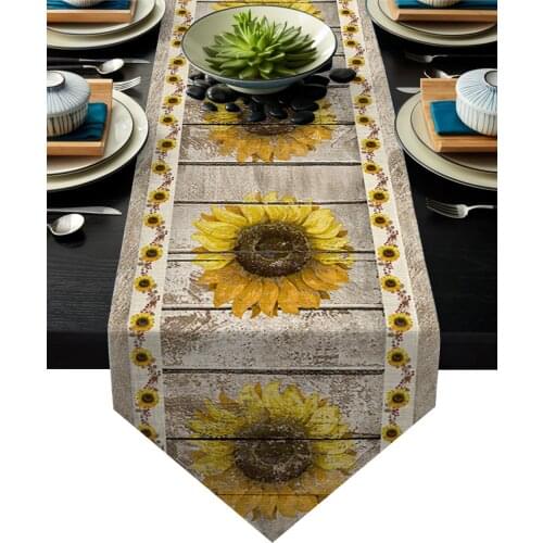 Farm Sunflower Vintage Wood Rustic Modern Minimalist Table Runner Hotel Family Dinner Table Decoration