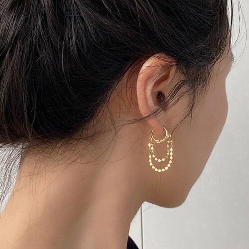 CHUANGU Double Layers Beaded Gold Earrings Tassel Circle Geometric Earrings for Women Minimalist Small Hoop Earrings 2020 Hot