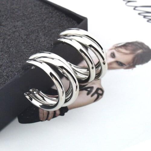 Punk Style Earrings Gold/Silver Color Creativity Overlay Semi-circle Open Circle Earrings Women Exaggerated Piercing Jewelry