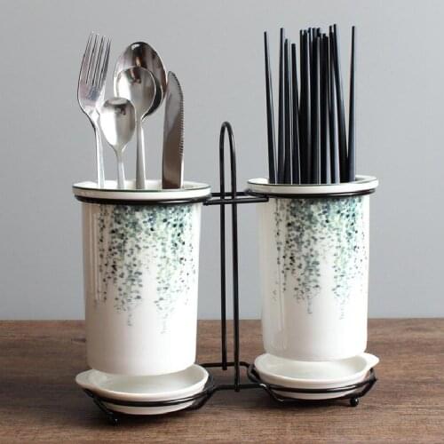 Nordic Plant Series Ceramic Chopsticks Rack Household Drain Double Chopsticks Tube Storage Rack