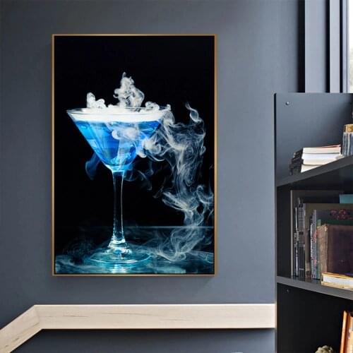 Blue Cocktail Glass With Ice Smoke Modern Kitchen Decor Art Wall Pictures For Living Room Hd Spray On Canvas Oil Paintings