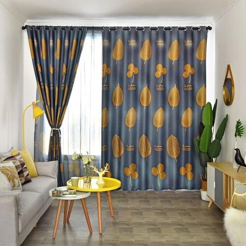 Modern Luxury Blackout Curtains for Living Room Kitchen Golden Leaves Blinds Drapes Custom Made Window Treatments