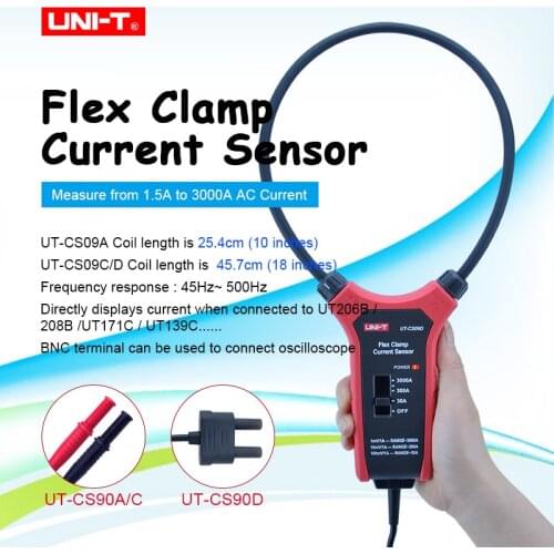 UNI-T UT-CS09A/C/D Flex Clamp Current Sensor 1.5A to 3000A Flexible Current Sensor with BNC Oscilloscope Probe