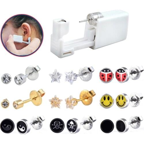 Showlove-24 Pieces Disposable Safety Nose Ear Piercing Device+Sterile Bezel Crystal Studs Ear Piercer Unit Earring Piercing Gun