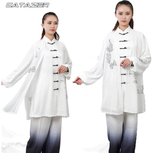 High Quality Hand-paintedAuspicious Clouds 3pcs/set Tai Chi Performance Suits Kung Fu Martial Arts Competition Training Clothing