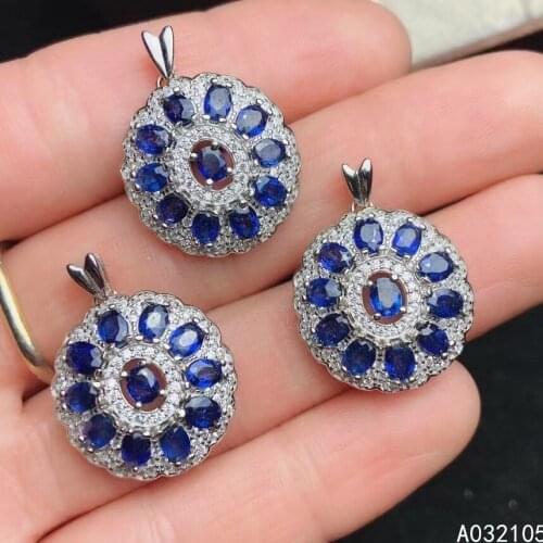 KJJEAXCMY fine jewelry 925 sterling silver inlaid Natural sapphire Women noble vintage Chinese style gem pendant necklace suppor
