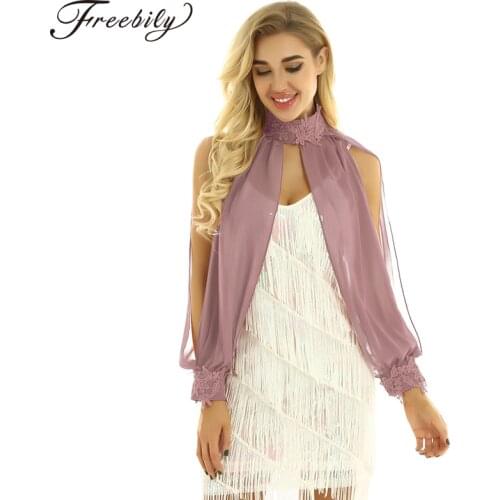 Womens Elegant High Neck Longs Sleeves with Split Chiffon Arm Warm Cover Shrug Wraps for Wedding or Evening Party Dresses