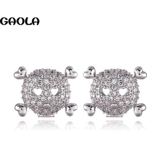 GAOLA High Quality Skull Earrings Silver Color Cubic Zircon Stud Earring Women Girl Gift GLE3139