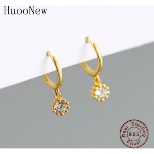 925 Silver Circle Gold Color Daisy Shape Zirconia Huggies Hoop Earring Women Pendientes Brinco Boucle D'oreille Oorbellen 2020