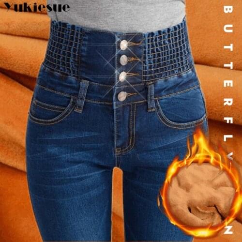 Winter warm thick fleece womans jeans with high waist jeans woman mom jeans womens jeans for women jean femme Plus size black