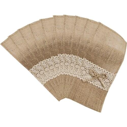 D0AC 10pcs/set Jute Lace Cutlery Bag Fork and Knife Holders for Wedding Party Family Dining Table Restaurant Decoration