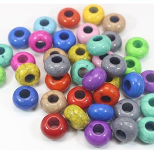50 Crackle Acrylic Rondelle Spacer Beads 14mm Big Hole 5mm Imitation Turquoise