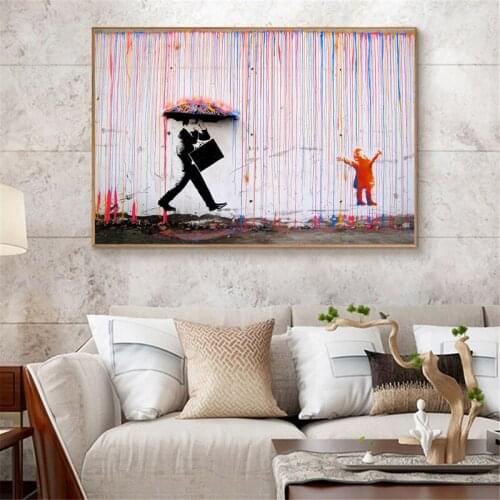 Abstract Graffiti Art Wall Painting Street Artwork Doodle PosterColorful Rain Dady and Kid Home Decor for Kids Bedroom