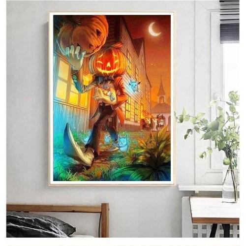 Old Street Home Diamond Embroidery Halloween Decoration Diamond Art Painting Pumpkin Happy Halloween Mosaic DIY Handmade
