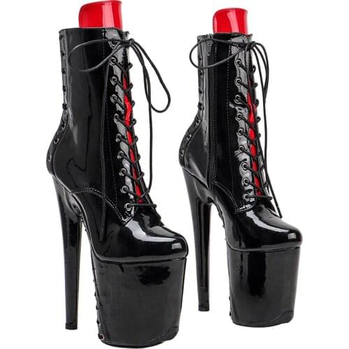 Leecabe Shinny Black with RED Upper 20CM/8inches Pole dancing exotic High Heel platform Closed toe Pole Dancing boots