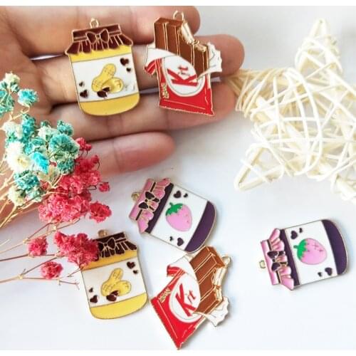 10PCS Chocolate Peanut/Strawberry Jam Enamel Charms For DIY Bracelet Necklace Earings Food Pendants Fashion Jewelry Accessories