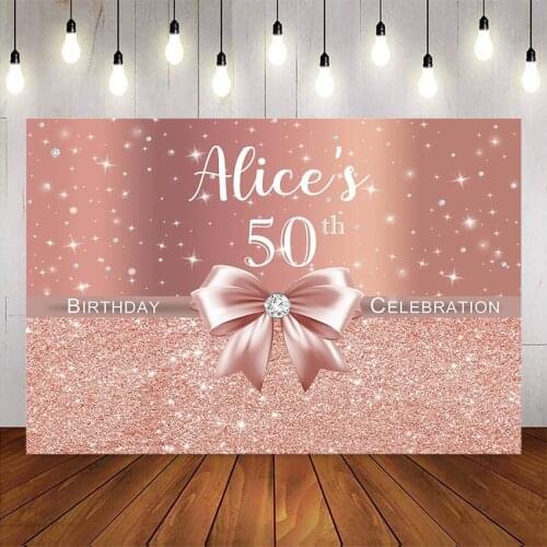 Pink Rose Glitter backdrop for 50th birthday party deocration celebration birthday theme party background for photo booth prop