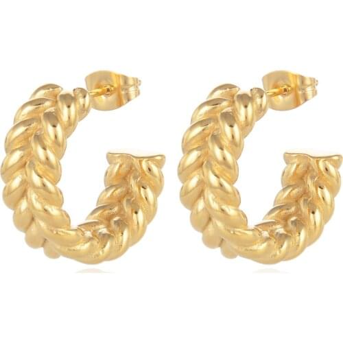 FYSARA New Stainless Steel C Shape Hoop Earrings For Women Fashion Statement Snail Threaded CC Stud Earrings Minimalist Jewelry