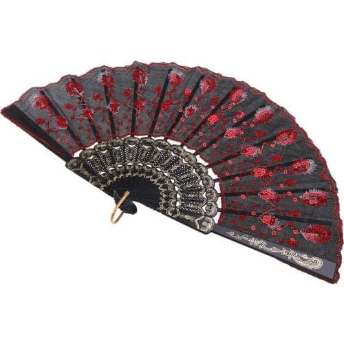 Beautiful Decorative Fans Plastic Cloth Folding Hand Pattern For Party Wedding Spanish Style Dance Flower Held Fan U1K2