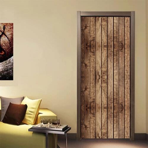 Creative Retro Texture Wooden Door Decor Stickers For Living Room Bedroom Waterproof 3D Vinyl Mural Renovation Funny Decals