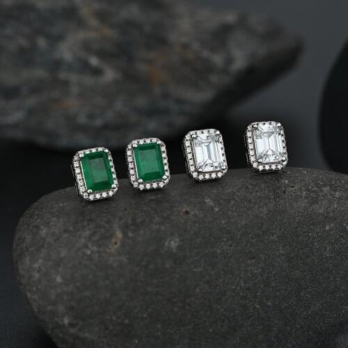 Trendy 925 Sterling Silver Synthesis Emerald Cubic Zirconia Stud Earrings for Women S925 Jewelry Emerald Gemstone Earrings Gift