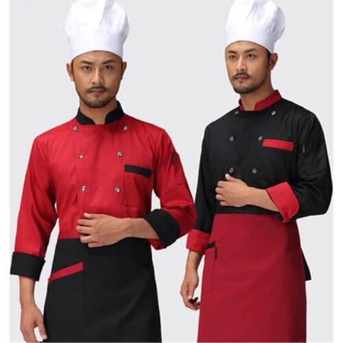Men Double-breasted long-sleeved Chef service black color Hotel working wear Restaurant work clothes Tooling uniform cook Tops