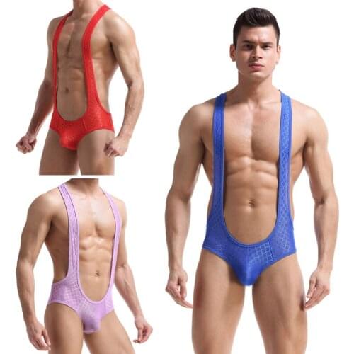 Mens sexy rompers vest triangle sexy mesh gauze U convex pouch transparent temptation buttocks sports breathable multicolor