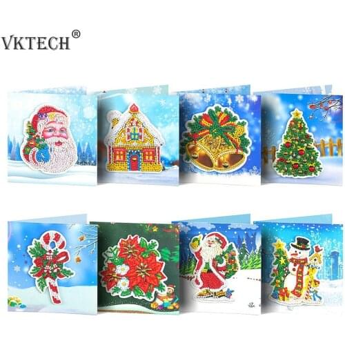 Santa Claus 5D DIY Diamond Painting Greeting Card Part Drill Special Shaped Diamond Embroidery Kits Handmade Christmas Cards