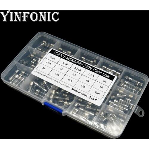 15values x10pcs 0.1A-20A 5X20mm Glass fuse mixed sample kit box 0.1A/0.2A/0.25A/0.5A/1A/1.5A/2A/3A/4A/5A/8A/10A/12A/15A/20A