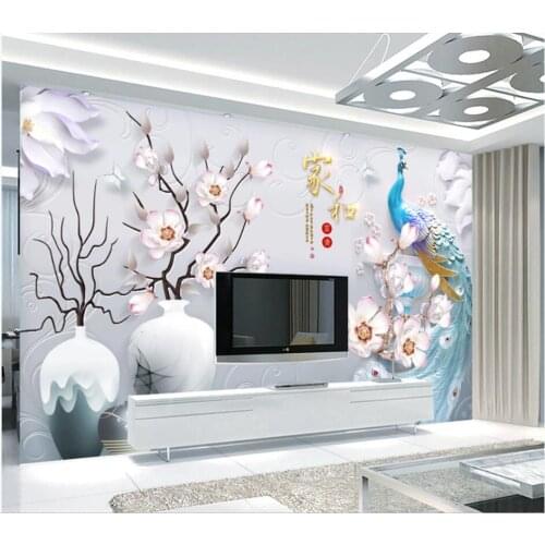 Custom mural 3d wallpaper Modern minimalistic flower peacock living room home decor 3d wall murals wallpaper for walls 3 d