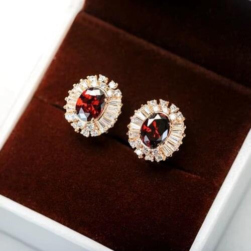 Non pierced clip earrings with red cubic zircon for women wedding engagement party jewellery accessories best ear jwelry gift