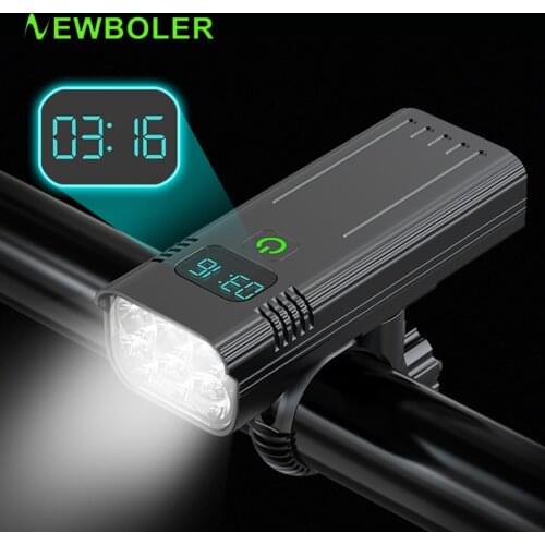 NEWBOLER Power Display 6 LEDs Bike Light USB Aluminum MTB Bicycle Light Kit 5200mAh Battery Cycling Headlight Bike Accessories