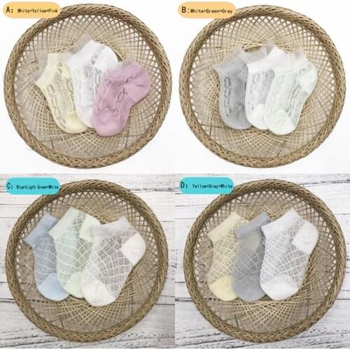 3Pair/lot New summer baby boat socks solid color cotton ultra-thin breathable mesh childrens socks