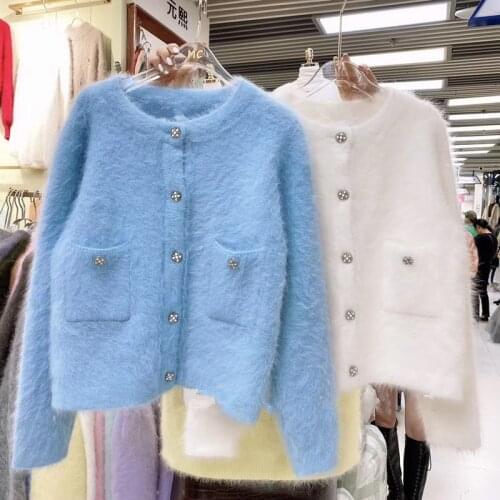 New mink cashmere coat womens autumn and winter thickened short mink sweater S201223