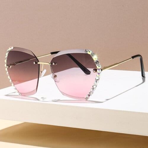 New Fashion Polygon Rimless Sunglasses Women Luxury Brand Sun Glasses Female Diamond Metal Frameless Gradient Oculos De Sol