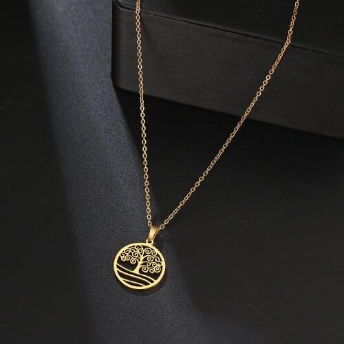 316L Stainless Steel Necklace New Fashion Gold Color Tree Of Life Pendant Round Necklaces For Women Friends Gifts 2021 NEW