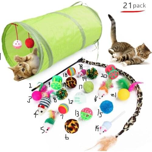 Pets Dog Toys Mouse Balls Shapes Kitten Love New Pet Toy 21pcs/Set Cat Channel Funny Cat Stick Mouse Supplies Value Bundle