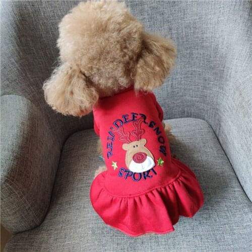 On Sale Deer Dog Clothes For Small Dogs Girls Print Diamond Print LuxurY Pet Dresses Tutu Skirt Wedding Party Autumn Winter Cat