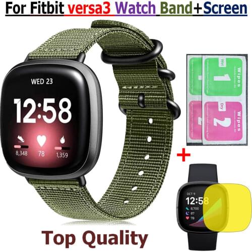 Film Protective + Watch Band for Fitbit versa 3 Strap nylon Wrist Replacement Wristband for Fitbit versa3 Bracelet Screen bands